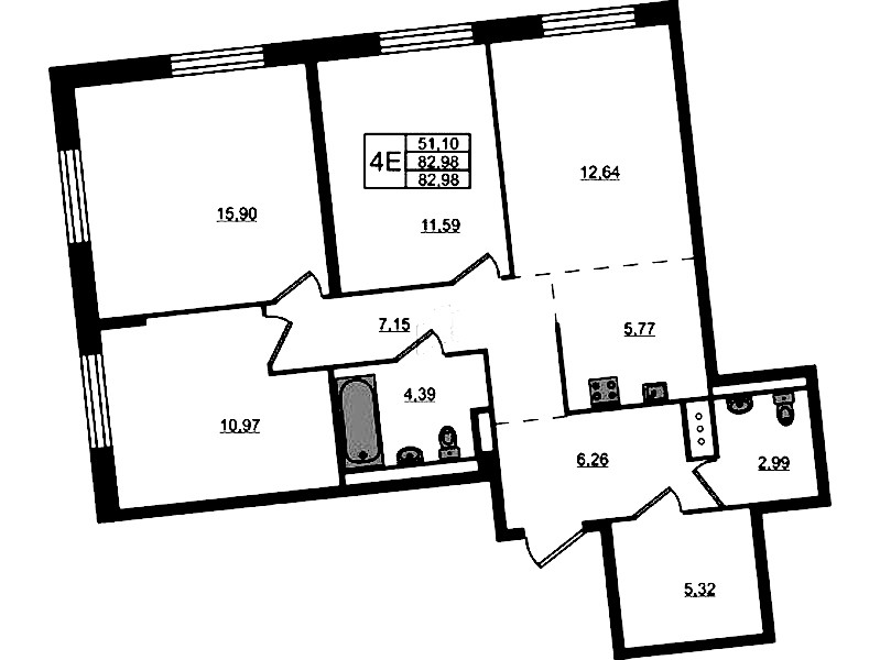 3-комнатная квартира 82.98 м², 4/11 эт., ЖК «Квартал Лаголово»
